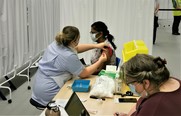 Person being vaccinated at Shrewsbury vaccination centre