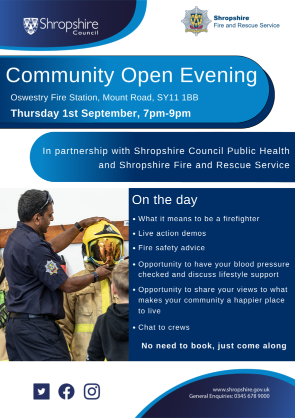 oswestry community open evening poster 1st sept