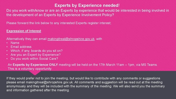 Experts by experience needed