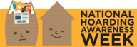 National Hoarding Awareness week logo of a sad cluttered house and a happy house