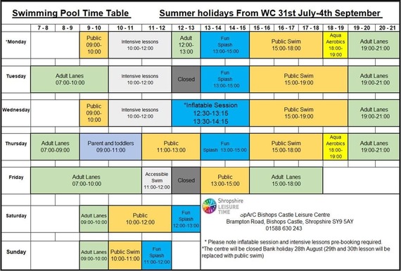 swim pool timetable image