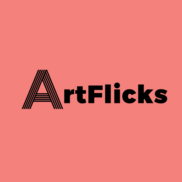 artflicks logo red background with black writing