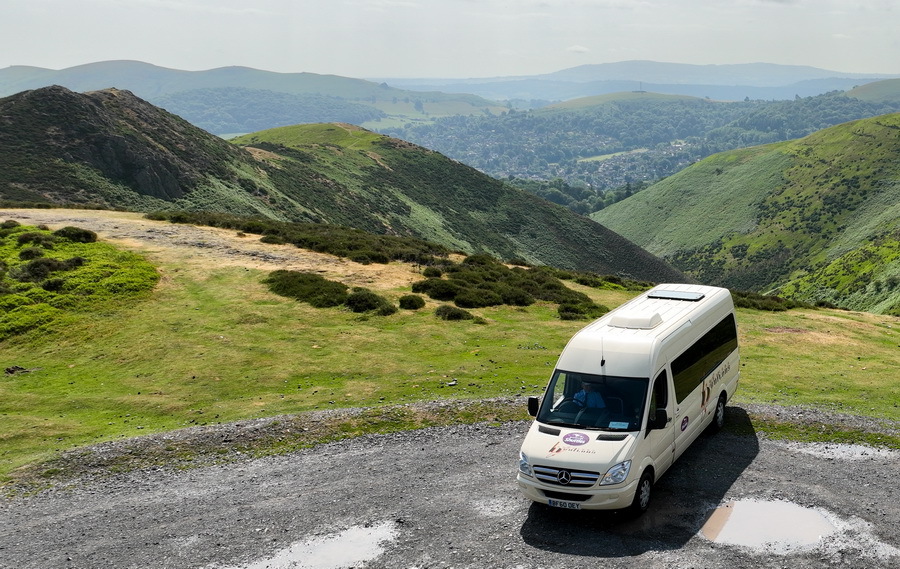 Shuttle Bus parked on the top of the Long Mynd