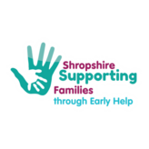 Green handprint with wording Shropshire Supporting Families through Early Help