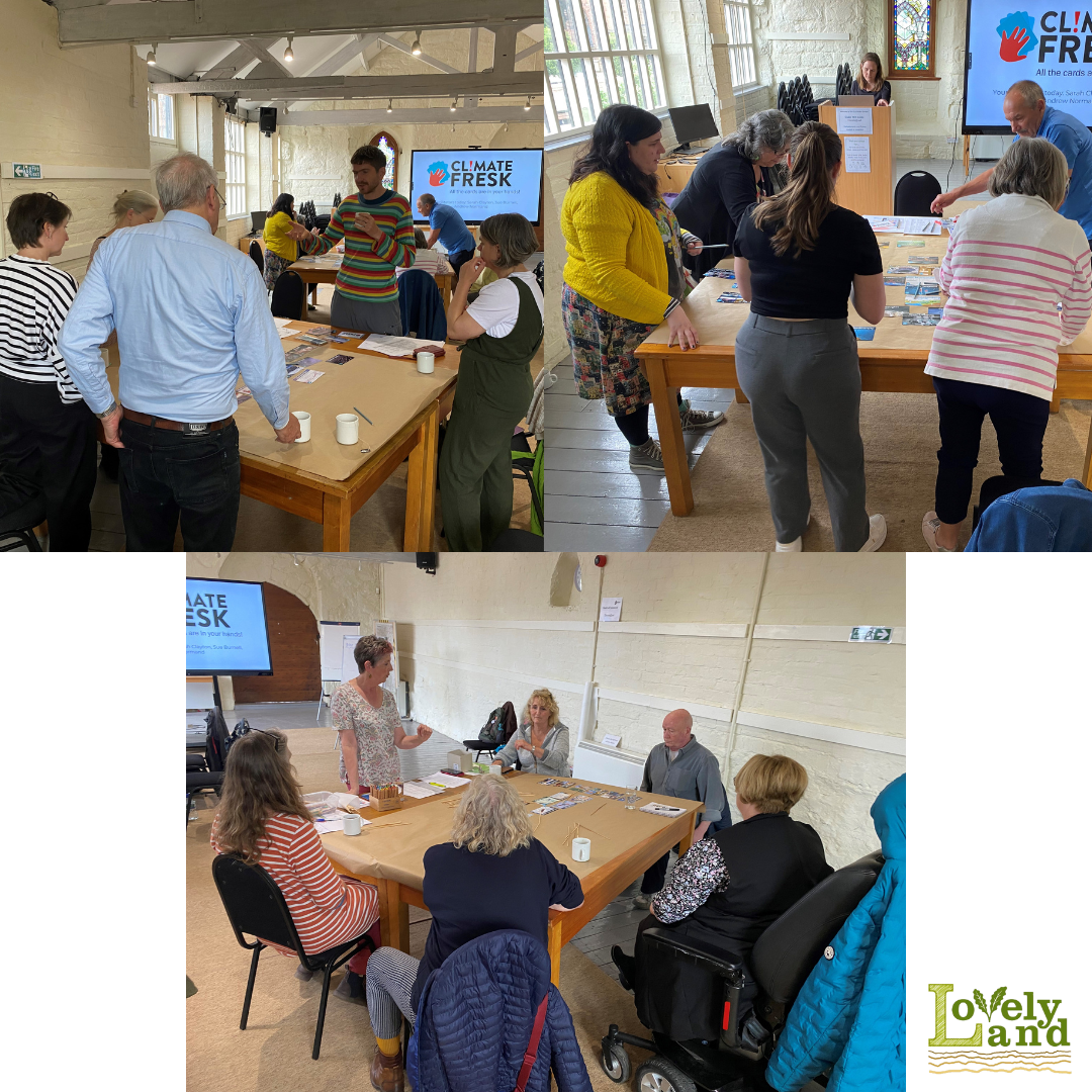 3 groups of people around tables in a room