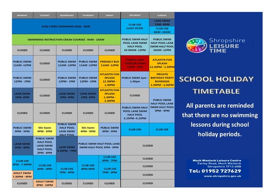 Swimming pool timetable