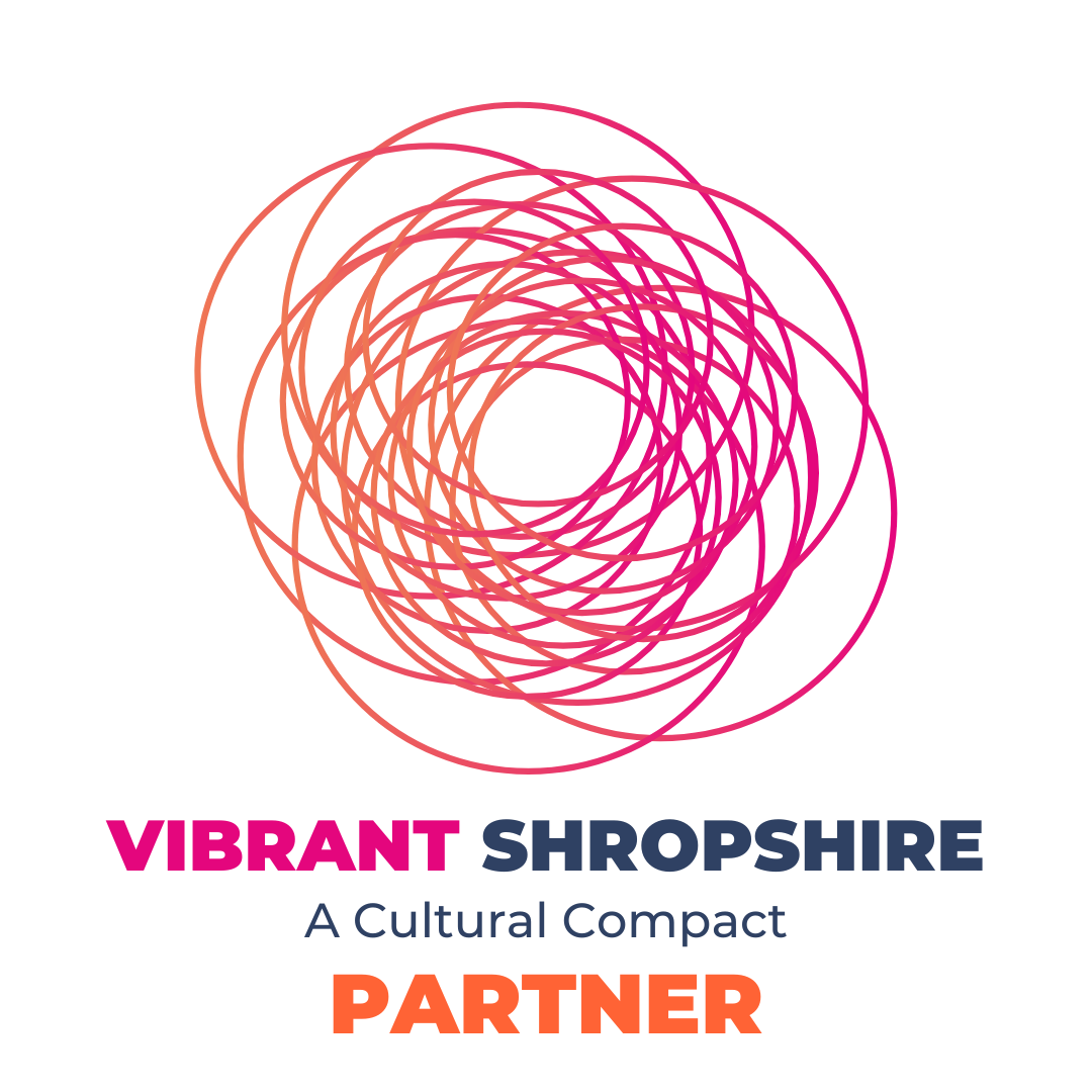 Vibrant Shropshire Partner in pink navy and orange text