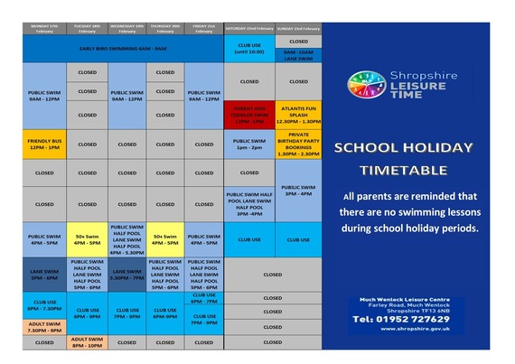 Feb half term timetable