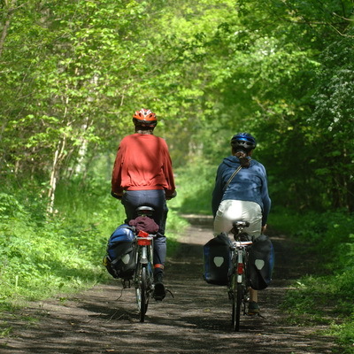 cycling along a lane in the Shropshire Hills