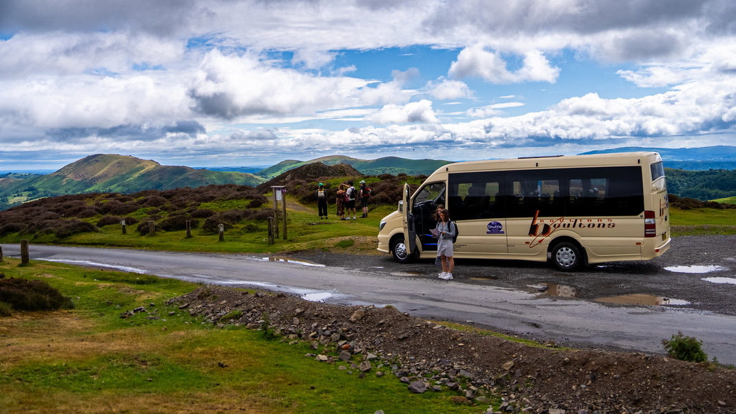 Shuttle Bus parked on the Long Mynd