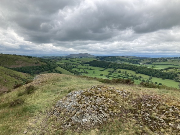 rugged Shropshire Hills landscape looking west into Wales