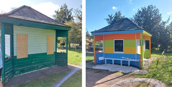 Pavilion: before and after painting