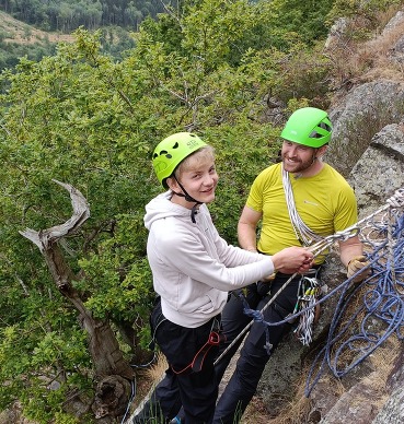 Joe and Kai on a cliff