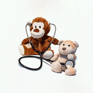 Teddy bears with stethoscope and plasters.