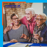 2 black women and an older white woman, they are all smiling. The Diabetes UK logo is in the top left corner.