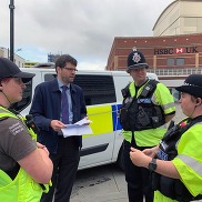Police, Community Safety Officers and Cllr James Courtenay in Southend High Street.