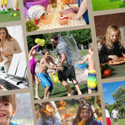 A collection of small images each of children performing fun holiday activities.