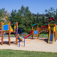 Colourful play area in a park.