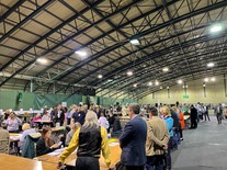 People working at count hall at Southend Leisure and Tennis Centre.