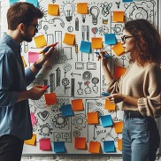 Two people planning on a whiteboard