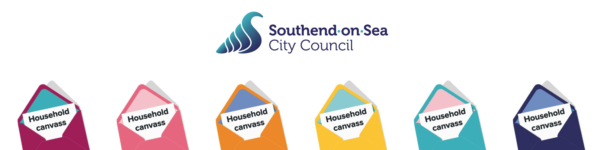 Household canvass envelopes in a row with Southend-on-Sea City Council logo above.