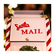 A white and red letter box with the text Santa Mail.