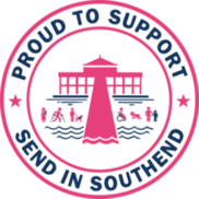 SEND in Southend logo featuring Southend's pier and a line of people with SEND.