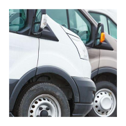 Close up of a white van.