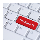 A white keyboard with a single red key that says "translate".