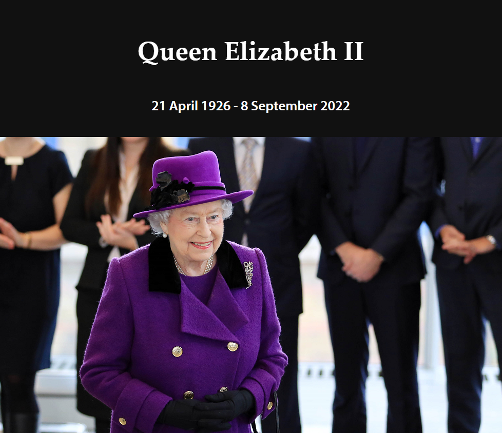 Photo of Queen Elizabeth and the dates of her reign: 21 April 1926 to 8 September 2022