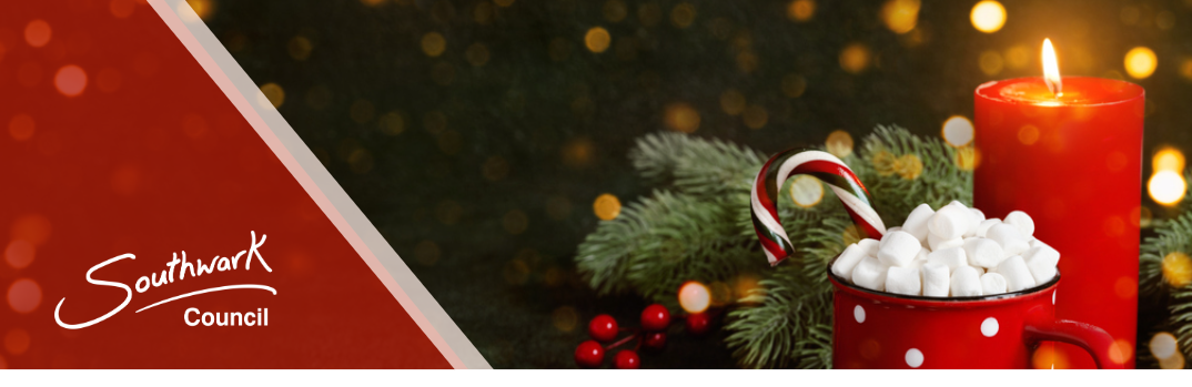 Decorative header featuring council logo and winter theme