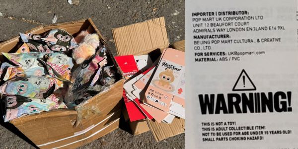 Fake Labubus in a box with the official sticker you should look out for