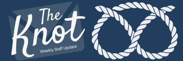 Newsletter banner image displaying the Stafford knot on a dark blue background.