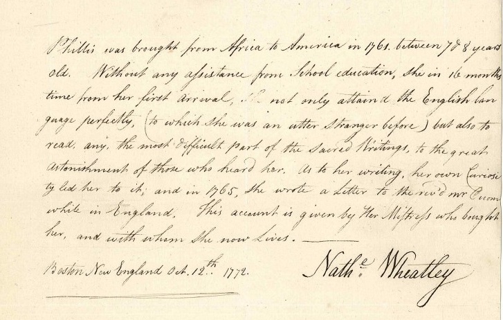 Letter from Nathaniel Wheatley October 1772