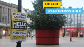 hello staffordshire sign on lamp post 