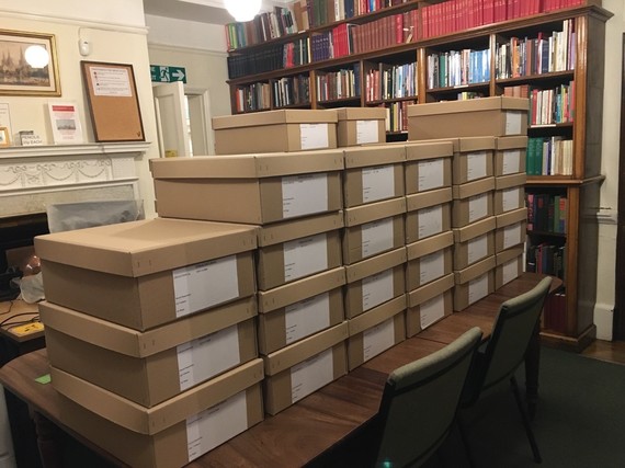 Boxes in the Reading Room at the WSL in preparation for the move