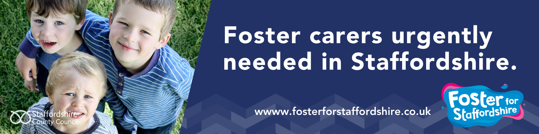 Three children looking up at camera next to the words foster carers urgently needed