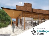 illustration of the new Staffordshire History Centre and National Lottery Heritage Fund logo