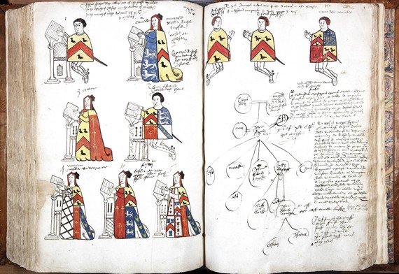 Illustration of 16th century individuals kneeling in prayer