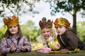 Group of children outdoors in costume related to Shakespeare plays