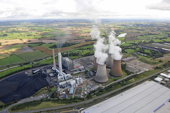 Aerial view of Rugeley Power Station showing the cooling towers