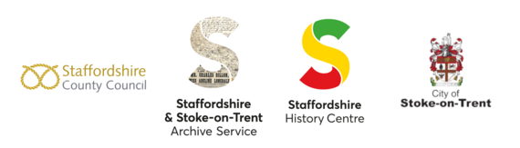 Four logos - Stoke on Trent City Council, Staffordshire County Council, Staffordshire and Stoke on Trent Archive Service, SHC 