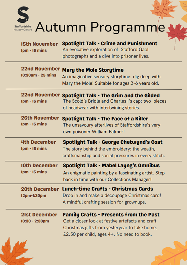 List of events and activities included in the new Autumn programme