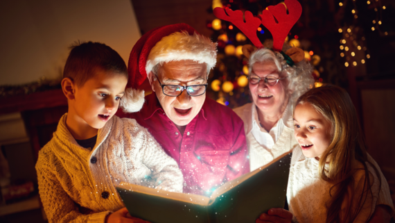 Grandparents reading with children