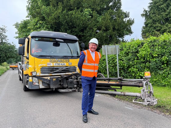 Mark Deaville, pictured with the roadmaster machine at Adbaston