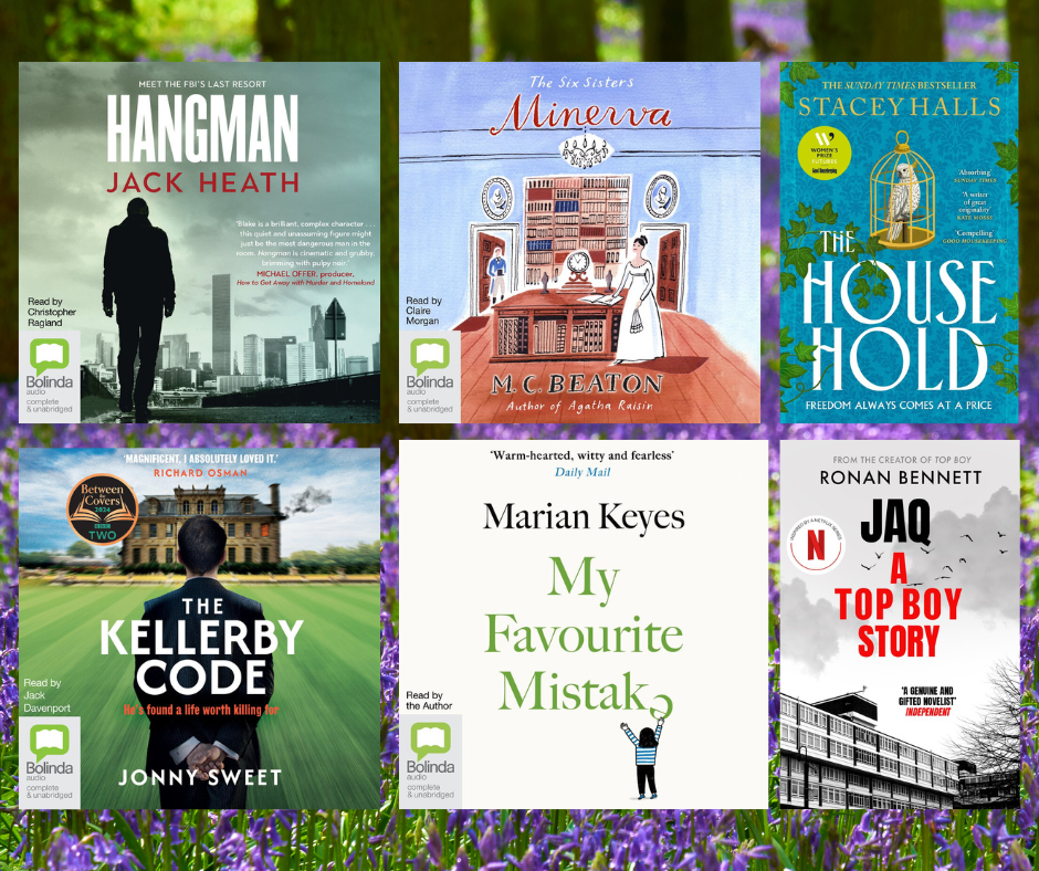 Book covers on a background of bluebells