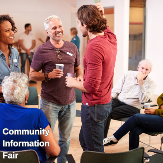 Friendly People chatting and the words 'Community Information Fair'