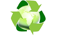 sustainability logo green planet inside green arrows in a triangle