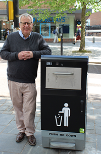 Cllr White with litter bin
