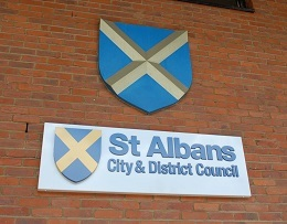 St Albans City and District Council logo on the District Council Offices